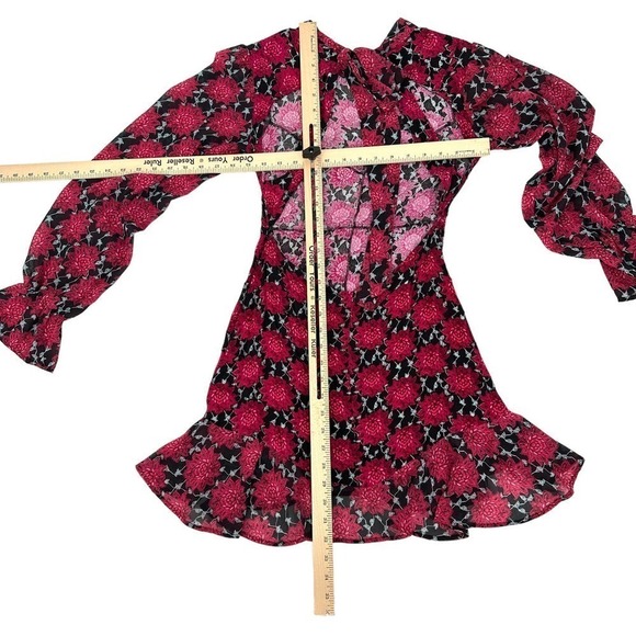 For Love and Lemons Long Sleeve red clover floral keyhole open back size small - Picture 5 of 13